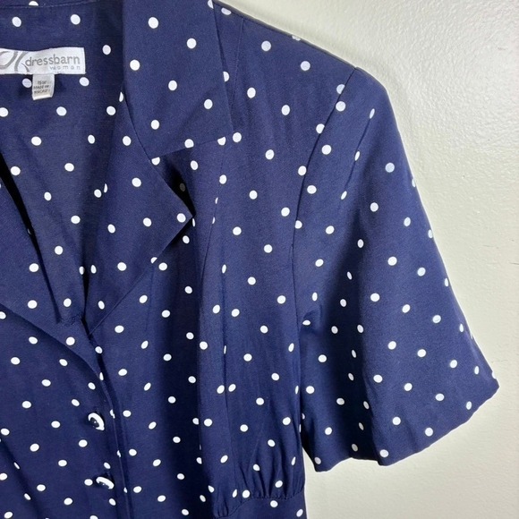 Vintage Dressbarn Polka Dot Dress XL Navy Blue Tie Back Classic Pinup Nautical - Picture 6 of 10